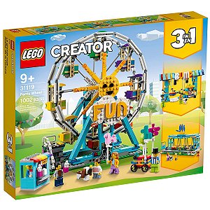 Brinquedo Infantil Lego Creator Roda-Gigante 3 em 1 Barco Roda-Gigante e Carrinho 1002 Peças +9 anos