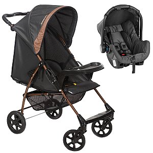 Carrinho de Bebê Galzerano Romano Travel System Para Passeio Preto Cobre Até 15Kg + Bebê Conforto