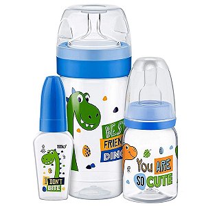 Kit 3 Mamadeiras De Bebê Bico Redondo 50ml 120ml 300ml Tampa Antivazamento Evolution Magia Azul Lillo