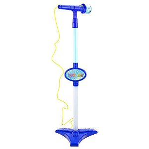 Brinquedo Infantil Microfone Musical Com Pedestal Luminoso Mp3 e Auto Falante Kids Band Azul Etitoys