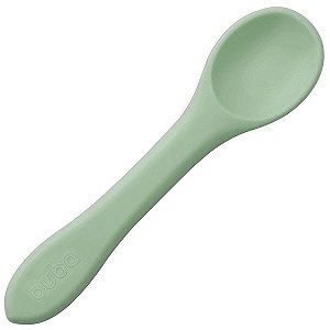 Colher de Silicone Para Bebê +6 Meses Talher Para Alimentação Infantil Verde Buba