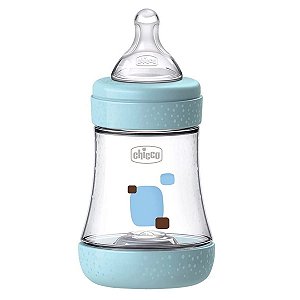 Mamadeira de Bebê Bico de Silicone Aveludado 150ml Desde o Nascimento Perfect Azul Chicco
