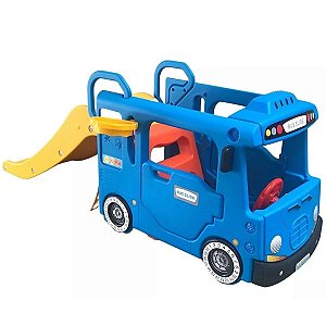 Playground Infantil Com Escorregador Para Criança 2 em 1 Brinquedo Mini Golfe Ônibus Azul Importway