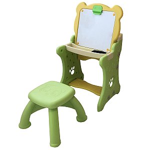 Mesa Didática Infantil 2x1 Cadeira Lousa de Pintura Com Canetinha Apagador Divertida Verde Importway