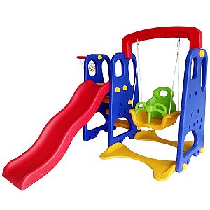 Playground Infantil Com Balanço Escorregador Para Criança Cesta Basquete Multiatividades Importway