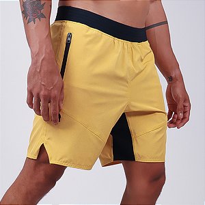 Bermuda Recortes Bscross Zíper - Amarelo