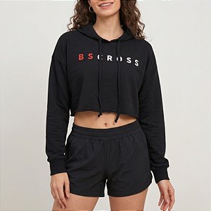 Blusa Moletom Cropped Bscross Capuz - Preto