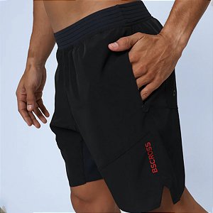 Bermuda Recortes Bscross Zíper - Preto/Vermelho