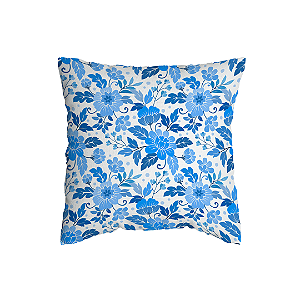 Capa de Almofada Floral Azul Com Zíper