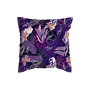 Capa de Almofada Floral Roxa Com Zíper