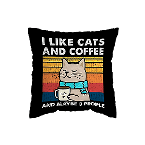 Capa de Almofada I Like Cats and Coffee Com Zíper