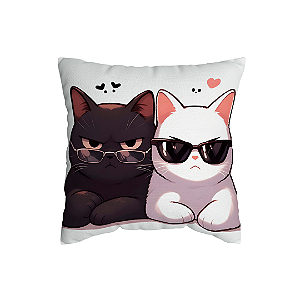 Capa de Almofada Gatinhos Preto e Branco Com Zíper