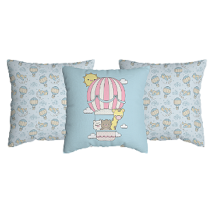 Kit 3 Capas de Almofada Balões Infantil Com Zíper