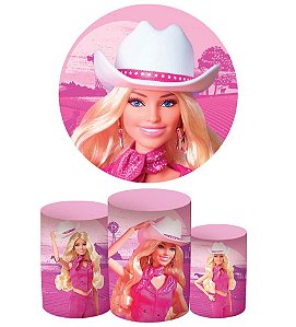 Kit Festa Barbie (1 capa de painel redondo 150cm de diâmetro + 3 capas de cilindros)