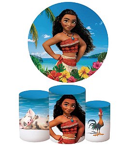 Kit Festa Moana (1 capa de painel redondo 150cm de diâmetro + 3 capas de cilindros)