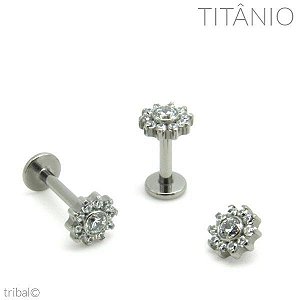 Piercing Labret Flor Zircônia 11 Pedras Titânio