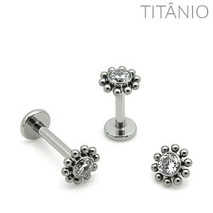 Piercing Labret Disco Zircônia 10 Esferas Titânio