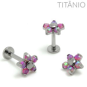 Piercing Labret Flor Opala Rosa Titânio