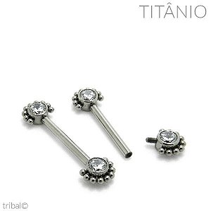 Piercing Barbell Mamilo Disco Zircônia 9 Esferas Titânio