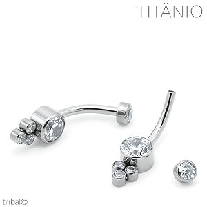 Piercing Umbigo Zircônia 4 Pedras Titânio