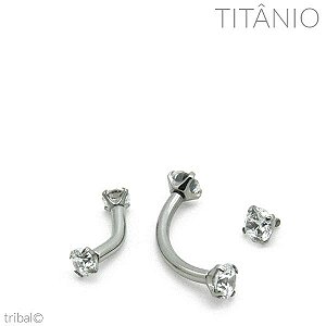 Piercing Barbell Curvo Zircônia Garra Duplo Titânio