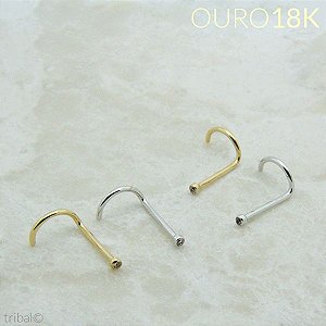 Piercing Nostril com Zircônia Ponto de Luz Ouro 18K