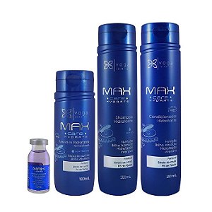 Kit Shampoo 280ml, Cond 250ml, Leave-in 180ml e Ampola 13ml Voga Max Care Hydrate