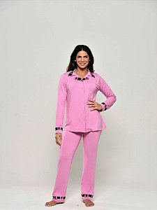 Pijama Longo Aberto em Viscolycra Sandra Rosa  11008