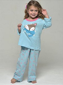 Pijama Longo em Algodão com Silk Raposa Mini Azul 11228