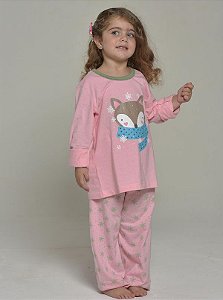 Pijama Longo em Algodão com Silk Dots Mini Rosa 11229