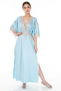Camisola Longa em Cetim Dull e Renda Chantilly Paz 11629