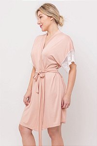 Robe Curto Transpassado Viscolycra e Renda Rosa 11638