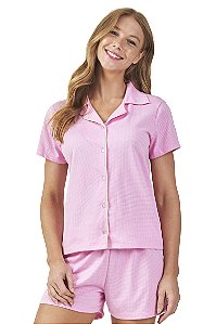 Pijama Short Doll Fio Tinto Nanda Rosa 11586