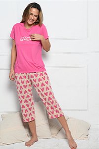 Pijama Capri com Manga Curta Love Pink 11601