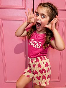 Pijama Short Doll com Manga Love Mini Pink 11616