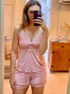 Pijama Short Doll e Renda Amanda Rosa 11668