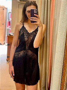 Camisola em Liganete e Renda Camila Preto 11671