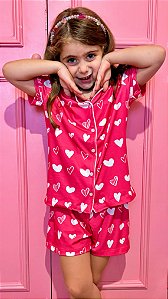 Pijama Short Doll com Botoes Sara Mini Coracao 11737
