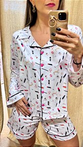 Pijama Curto com Manga Longa Fabi Maquiagem 11755