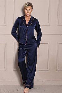 Pijama Longo Americano Classic Marinho 11804