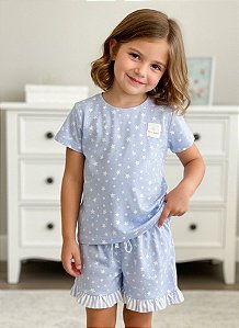Pijama Short Doll 100% Algodão Estampado Azul Eva Mini 11825