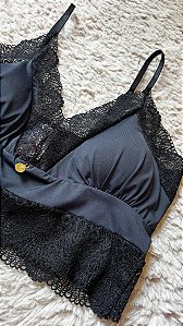 Sutia Top com Bojo Removivel em Microfibra e Renda Lua Preto 11893