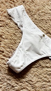 Calcinha Fio Dental Microfibra e Renda Lua Branco 11894