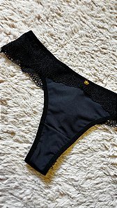 Calcinha Fio Dental Microfibra e Renda Lua Preto 11894