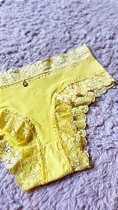 Calcinha Calecon em Microfibra e Renda Ana Amarelo 11888