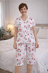 Pijama Feminino Capri com Botoes Adriana Estampa Floral 11905