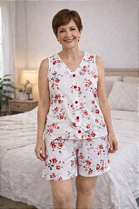 Pijama Feminino Bermudoll com Botoes Adriana Floral 11906