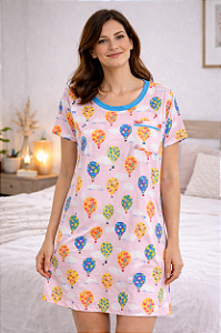 Camisao curto feminino com Bolso Serena Estampa Balao 11911