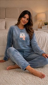 Pijama Longo Fechado Fleece Urso Azul 11950