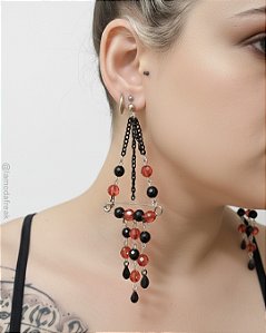 BRINCO LUSTRE BOLINHAS PRETAS E VERMELHAS - AC075